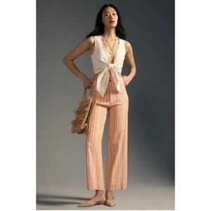 Anthropologie The Colette Cropped Wide-Leg Linen Pants Striped 25 NEW